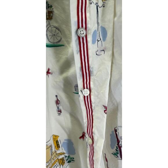 Women’s L Talbots Scenic France Classic Cotton Shirt Paris Print Button Up L - Picture 5 of 5